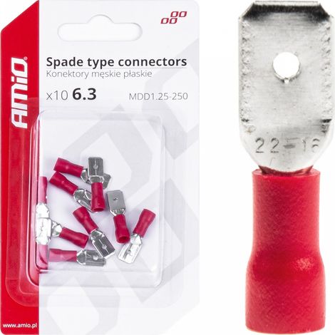 Conectores planos macho aislados de 6,3 mm (0,5-1,5 mm²) y 10 A (10 unidades) amio-03066 (1/4)