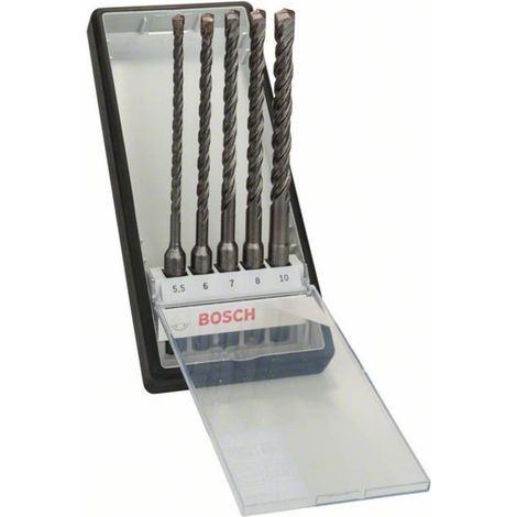 Bosch – Foret à métaux SDS-plus-5 pour béton armé – 5 pièces 5,5/6/7/8/10 x 165 mm – Technologie Activeteq – 2607019929 (1/5)