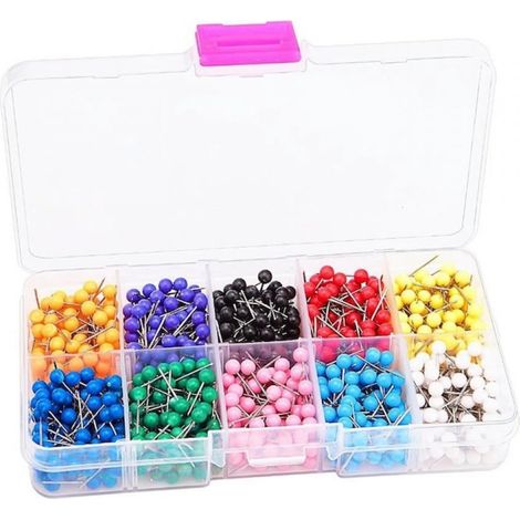 Paquete de 500 chinchetas de plástico multicolor, 10 colores, para tablones de corcho y oficina. (1/5)
