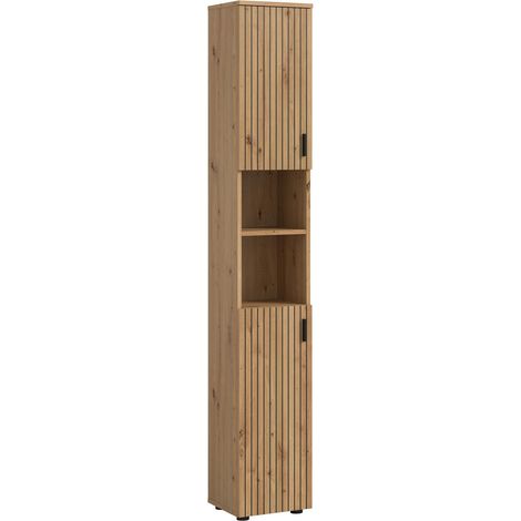 Mone armoire haute pour salle de bain 2 portes, 2 étagères chêne décor. (1/5)