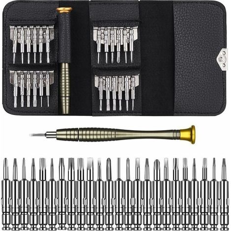 Tournevis Précision Mini 25 en 1 Kit de Tournevis Outils de Réparation pour iphone, Portable Laptop, Montre, Bijoux, Jouets, Lunettes etc Kit de Tournevis Set avec étui en Cuir (1/5)