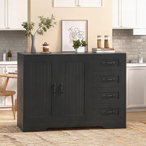 Buffet coloris noir en panneau de particules MDF 105 x 40 x 76 cm (1/5)