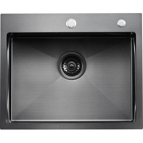 Évier de cuisine de 55 cm, en acier inoxydable 304, à poser, cuve unique encastrable de style ferme avec accessoires, compatible lave-vaisselle, pour camping-car, cuisine de préparation et bar (noir) (1/5)