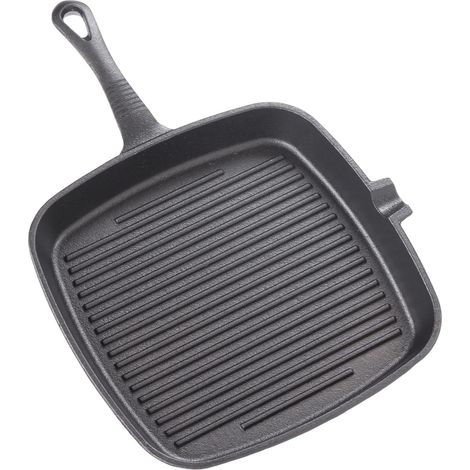 Quadratische, gerippte Steakpfanne aus Gusseisen für Grillfleisch, robustes Roheisen, professionelles Kochen, kompatibel mit allen Herdarten (1/5)