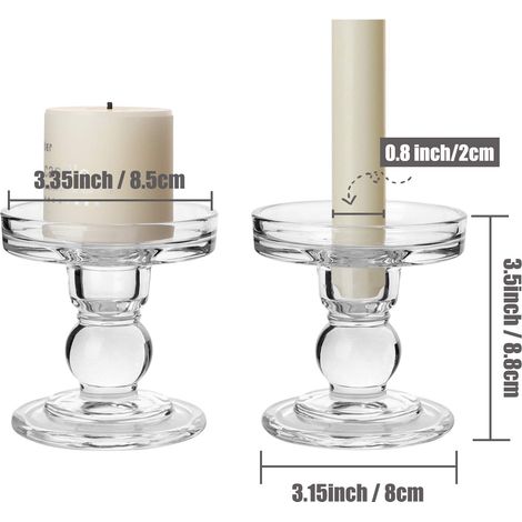 Bougeoirs en verre, bougeoirs colonnaires de 3,5 pouces (environ 8,9 cm), lot de 2 bougeoirs en cristal, adaptés aux mariages, dîners et anniversaires. (1/4)