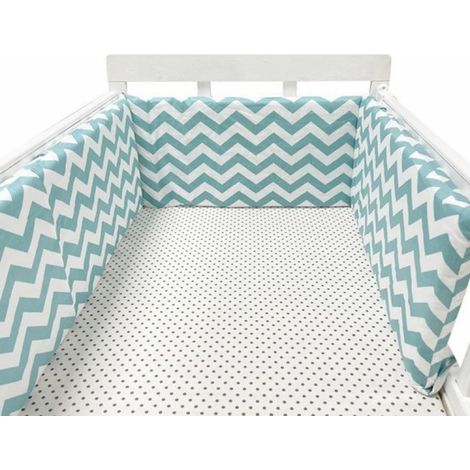 Tour de lit 180 x 30 cm - Tour de lit bébé - Coton - bleu/vert - blanc (1/3)