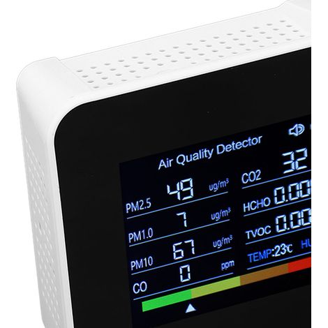 Appareil de surveillance de la qualité de l'air 9 en 1 avec écran numérique, détecteur de CO2 et de COVT, batterie intégrée (1/5)