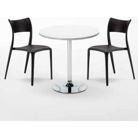 Table ronde blanche 70x70 et 2 chaises colorées bar café Parisienne Long Island - Noir (1/5)