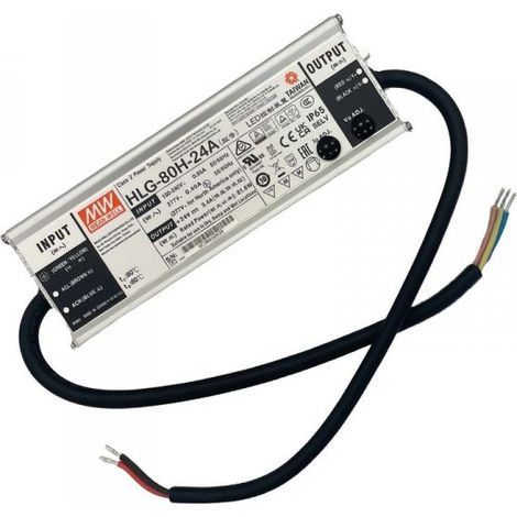 MW MEAN WELL HLG-80H-24A Alimentatore Led Driver CV CC IP67 80W 24V 3,4A Input 220V e 110V