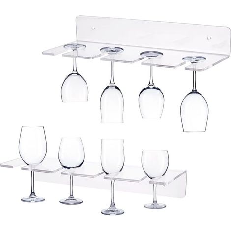 Porte-Verres à Vin Mural Acrylique 2 Pièces Transparent pour Bar et Restaurant (1/4)