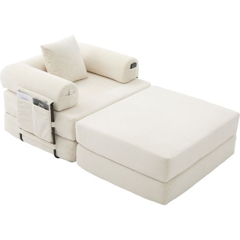 Fauteuil en velours côtelé avec repose-pieds, structure métallique stable et design ergonomique (1/5)