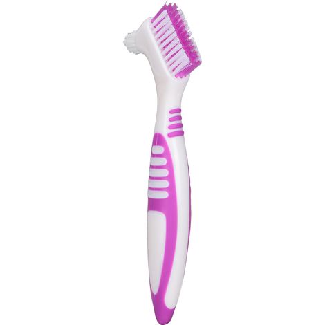 Brosse à dentier double face, portable, pour nettoyage des prothèses dentaires et fausses dents (1/5)