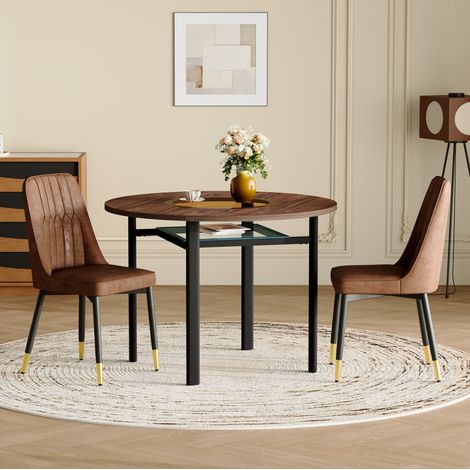 Set tavolo da pranzo rotondo 100 cm in MDF marrone con vano portaoggetti, moderno FloraGrace (1/5)