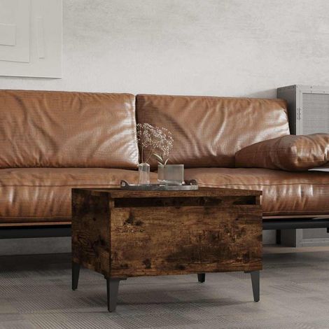 vidaXL Mesa auxiliar madera contrachapada roble ahumado 50x46x35 cm (1/5)