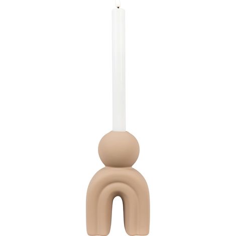Portacandele in gres marrone con forma antropomorfa 10,5x17 cm