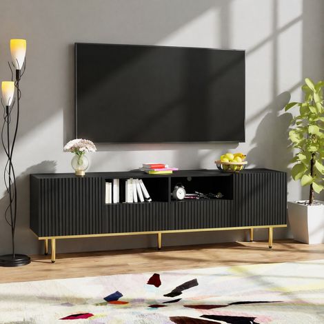 Mobile TV con 2 vani e 2 cassetti, 165 x 36 x 55 cm, nero e oro HAVRYA (1/5)