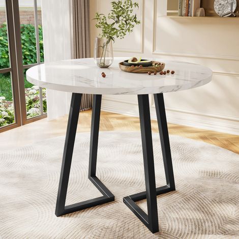 Table repas salon ronde 80 cm MDF marbre blanc OKMYHOME (1/5)