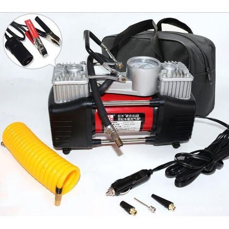 TRADE SHOP - Mini Compressore Portatile 12 Volt A Doppio Cilindro Per Auto Moto + Manometro - (1/2)