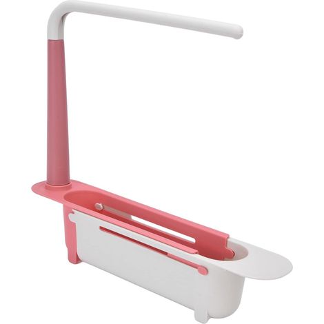 Estante telescópico para fregadero, cesta de drenaje ajustable, gran capacidad, extensible, para cocina (rosa), 1 unidad