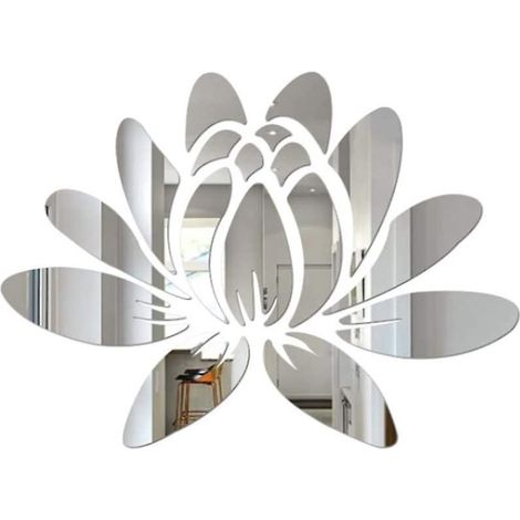 1pc Lotus Wall Sticker Acrylic Mirror Flower Peel And Stick Wall Decals Wall Stickers Murals For Bedroom Bathroom Living Room Silver (1/4)