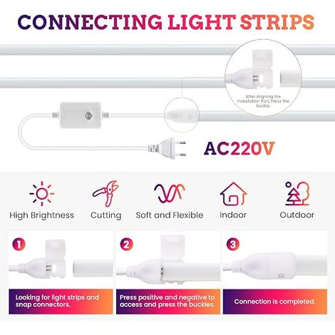Dimmable COB LED Strip, 220V 288 LEDs/m Flexible LED Strip Neon Headband, Waterproof IP65 LED Strip Light for Stairs, Bedroom, Christmas, Party, etc (Warm White, 3M) (1/5)