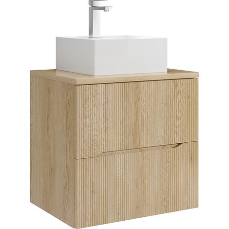 Mobile bagno sospeso scanalato con lavabo da appoggio quadrato e rubinetto Naturale chiaro 60 cm - ORISO