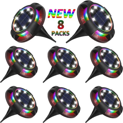 Lot de 8 Lampes Solaires Exterieur 12 LED Jardin Etanche Deco Paysage Balcon Patio Cloture Chene (1/5)