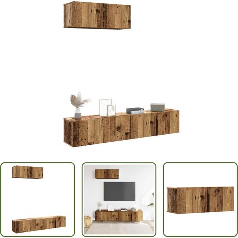 vidaXL Meuble TV mur - Ensemble de meuble TV mural 3 pcs vieux bois bois d'ingénierie (1/5)
