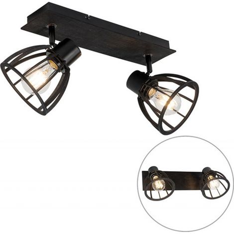 fotu - Plafonnier industriel - 2 lumières - L 52 cm - Noir - Style industriel - Salon Chambre Cuisine (1/5)