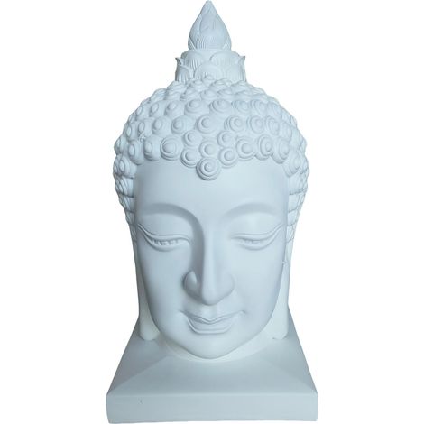 Relaxdays Testa di Buddha 60x30x30 cm, decor zen per soggiorno & giardino, resistente intemperie e gelo, bianca
