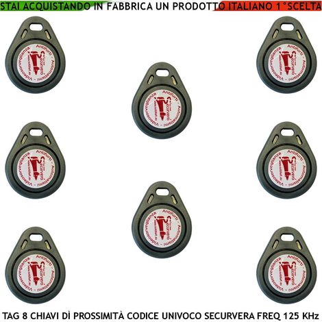 Chiave Elettronica di Prossimità Otto TAG RFID Alta Sicurezza Codice Base Univoco Securvera EM-4100 Frequenza di Lavoro 125 KHz Codici Generati Random Alimentazione Per Induzione Con Foro Portachiavi (1/4)