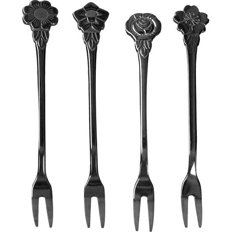 4 fourchettes à fruits 2 dents en acier inoxydable, mini fourchettes à salade dessert dégustation, noir ruthenium, pour maison cuisine fête (1/5)