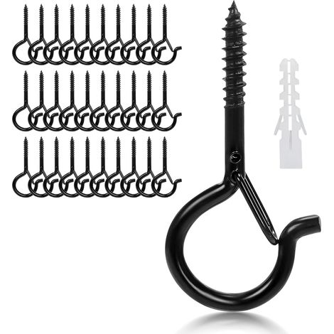 Lot de 30 Crochet a Visser, Piton à Visser, Crochets de Plafond Q-Hanger avec Boucle De Sécurité, Crochets Muraux pour Extérieur, Jardin, Plantes, Mangeoires à Oiseaux, Lanternes (1/5)