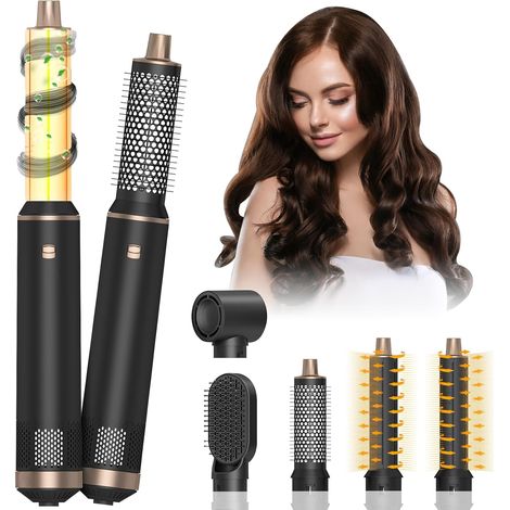 Air Styler Blower Brush, 5-in-1 Blower Brush Set, Negative Ion Curling Iron, Hair Straightening Brush, Hair Dryer with 5 Accessories, 3 Temperatures for Straightening Curling Volume (1/5)