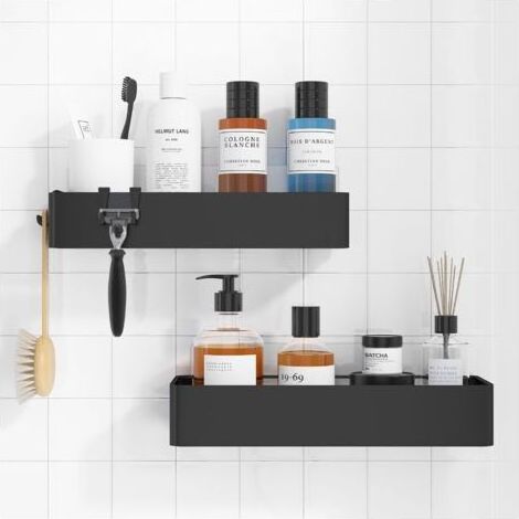 Étagère de douche sans perçage – Lot de 2 étagères de rangement antirouille pour salle de bain, séchage rapide, grande capacité, porte-shampoing durable (1/5)