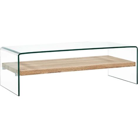 Table basse rectangulaire verre transparent et chêne clair Allissa (1/5)