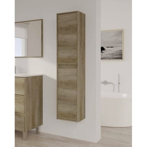 Dmora - Columna de baño Dmarron, Mueble columna para baño con 2 puertas, Mueble de pared suspendido, Gabinete multiusos moderno, 30x26h140 cm, Roble (1/5)