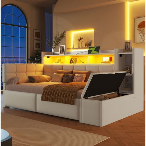 struttura letto 90x190 cassetti LED USB velluto OKMYHOME (1/5)