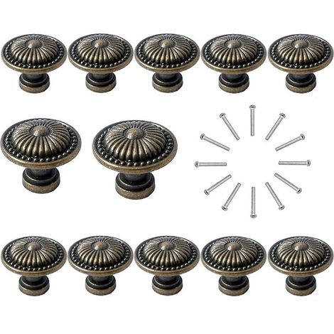 Boutons de porte en bronze antique, lot de 12 - Quincaillerie rétro pour tiroirs et portes (1/5)