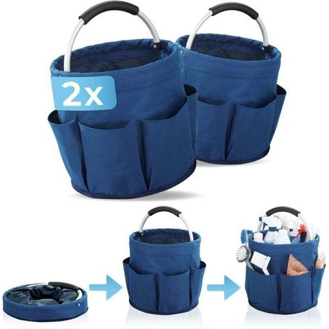 2er-Set Mehrzweck-Aufbewahrungskörbe: Werkzeugkorb, Kulturtasche, 6 Fächer, faltbar mit gepolstertem Tragegriff, 2er-Set, Polyester, blau, 28 cm Durchmesser x 54 cm Höhe (1/4)