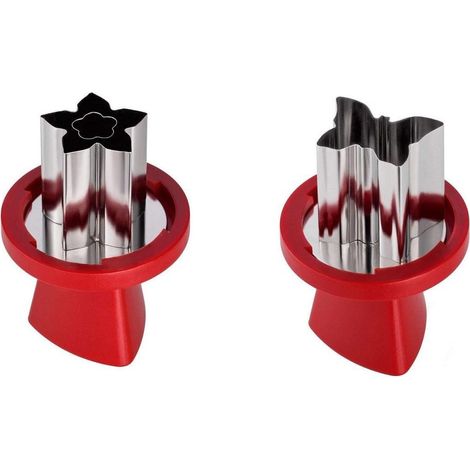 Triangle set 2 stampi per frutta e verdura in acciaio inox con manico rosso, 29,5 x 3 x 4 cm
