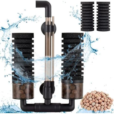 BUNTHAUS Filtre d'aquarium 38L-151L, double éponge de filtration intérieure immergée avec 2 éponges de rechange + 1 sac de billes de céramique (S) (1/5)
