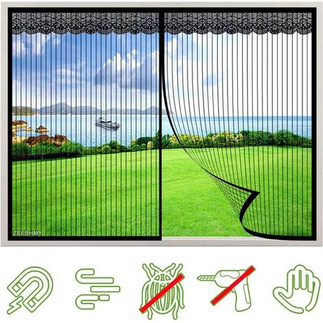 Zanzariera magnetica per finestre, zanzariera automatica autoadesiva a rete magnetica per porte e finestre, 120x120 cm, nera (1/4)