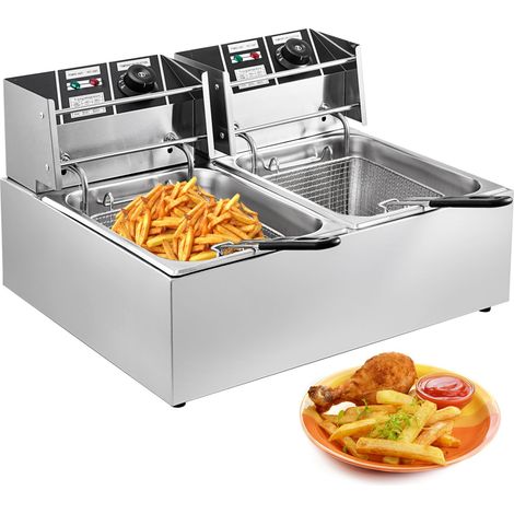 Friteuse électrique professionnelle 12L 5000W à double réservoir en acier inoxydable 50-200°C frites Pour Usages commerciaux (1/5)
