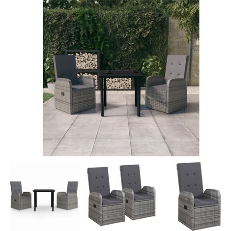 Gartenstühle - vidaXL 3-tlg. Garten-Essgruppe mit Kissen Grau - Gartenstuhl (1/5)