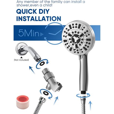 Pommeau de douche haute pression avec douchette à main, extra tuyau, 10 modes, portable et amovible, avec filtre à eau dure pour salle de bain en plein air, puissant pour nettoyer le carrelage et les (1/5)
