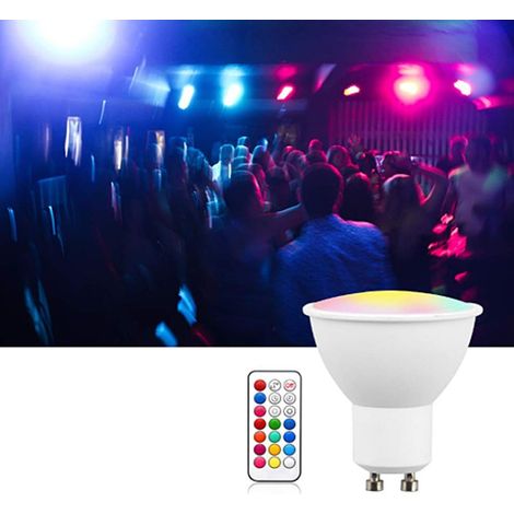 Spot LED RGBW GU10 à changement de couleur, 2 modes d'éclairage, ampoule LED RGB 3W avec télécommande et fonction minuterie, idéal pour bars, scènes et fêtes. (1/5)