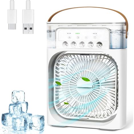 Tragbare mobile Klimaanlage, 4-in-1-Luftkühler, 600 ml Mini-Tragbare Klimaanlage, Mini-Klimaanlagenlüfter, 3 Geschwindigkeiten, 3 Nebelmodi, 7 Nachtlichter, 2-8-Stunden-Timer, fürs Büro