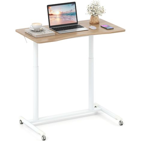 Tavolo portatile laptop ruote bloccabili struttura metallo spazi ridotti scrivania mobile regolabile altezza C Naturale (1/3)