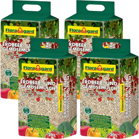 Floragard Erdbeermulch, Gemüsemulch, beugt Schneckenbefall vor, Abdeckmaterial, Kleintiereinstreu aus Miscanthus 4 x 20L (1/4)